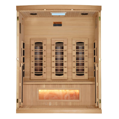 Golden Designs 3-Person Full Spectrum PureTech™ Near Zero EMF FAR Infrared Sauna with Himalayan Salt Bar